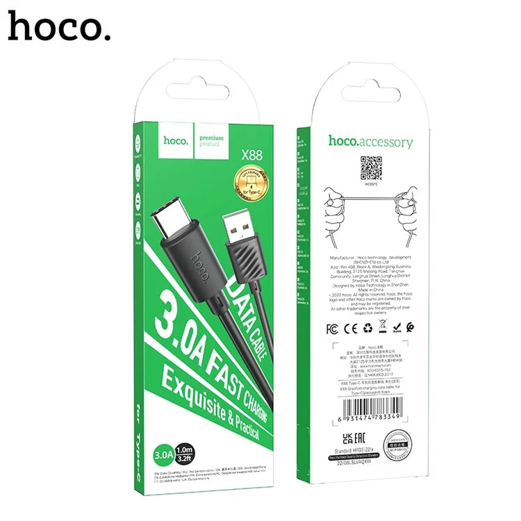 Hoco X88 3.0A-USB to Type-C Cable-Fast Charging & Data Hoco X88 3.0A-USB to Type-C Cable-Fast Charging & Data